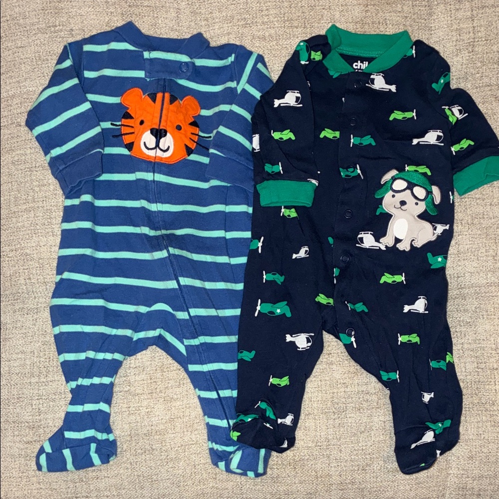 Carter's Striped Blue and Navy Footies with Animal Patches